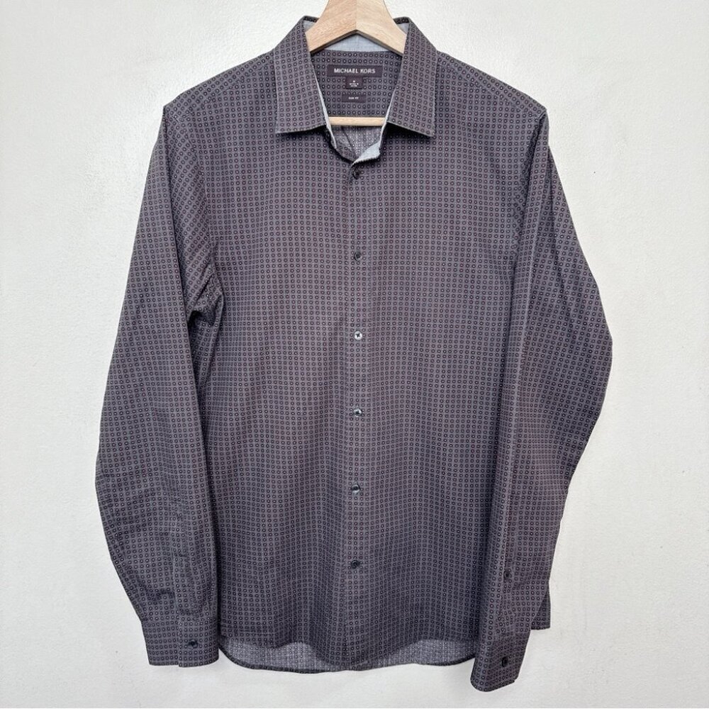 Michael Kors Mens Medium Slim Fit Patterned Printed Button Shirt